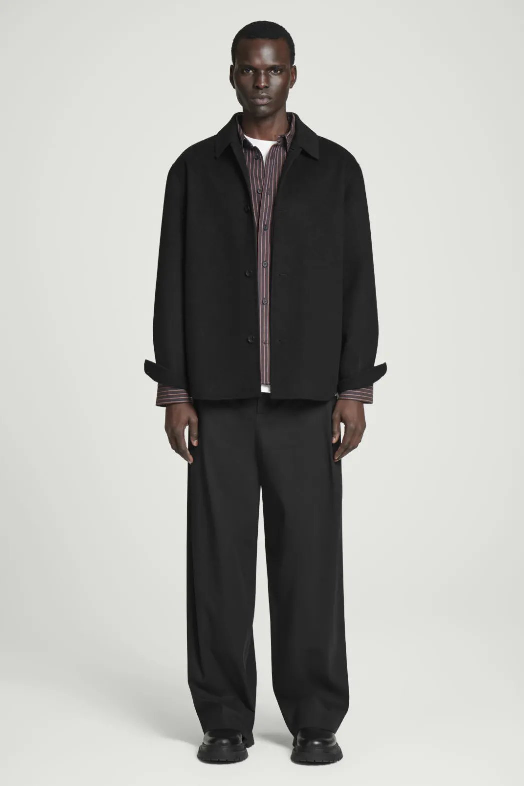 New COS DOUBLE-FACED WOOL OVERSHIRT BLACK