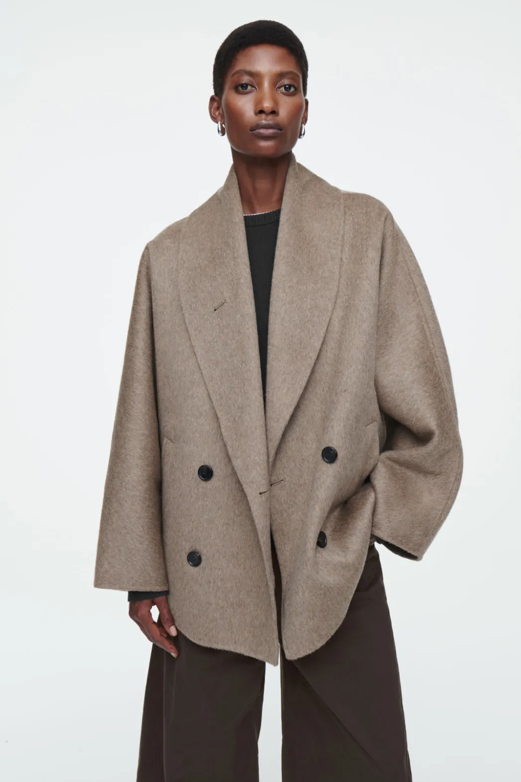 Sale COS DOUBLE-FACED WOOL PEA COAT MOLE