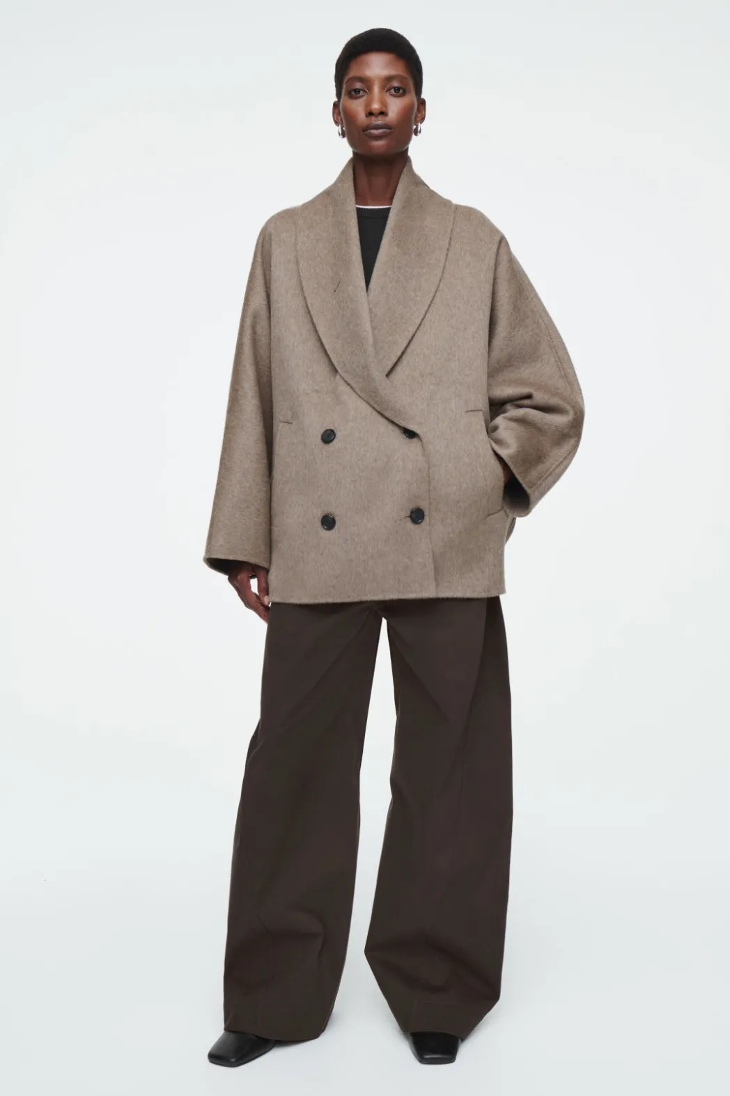 Sale COS DOUBLE-FACED WOOL PEA COAT MOLE