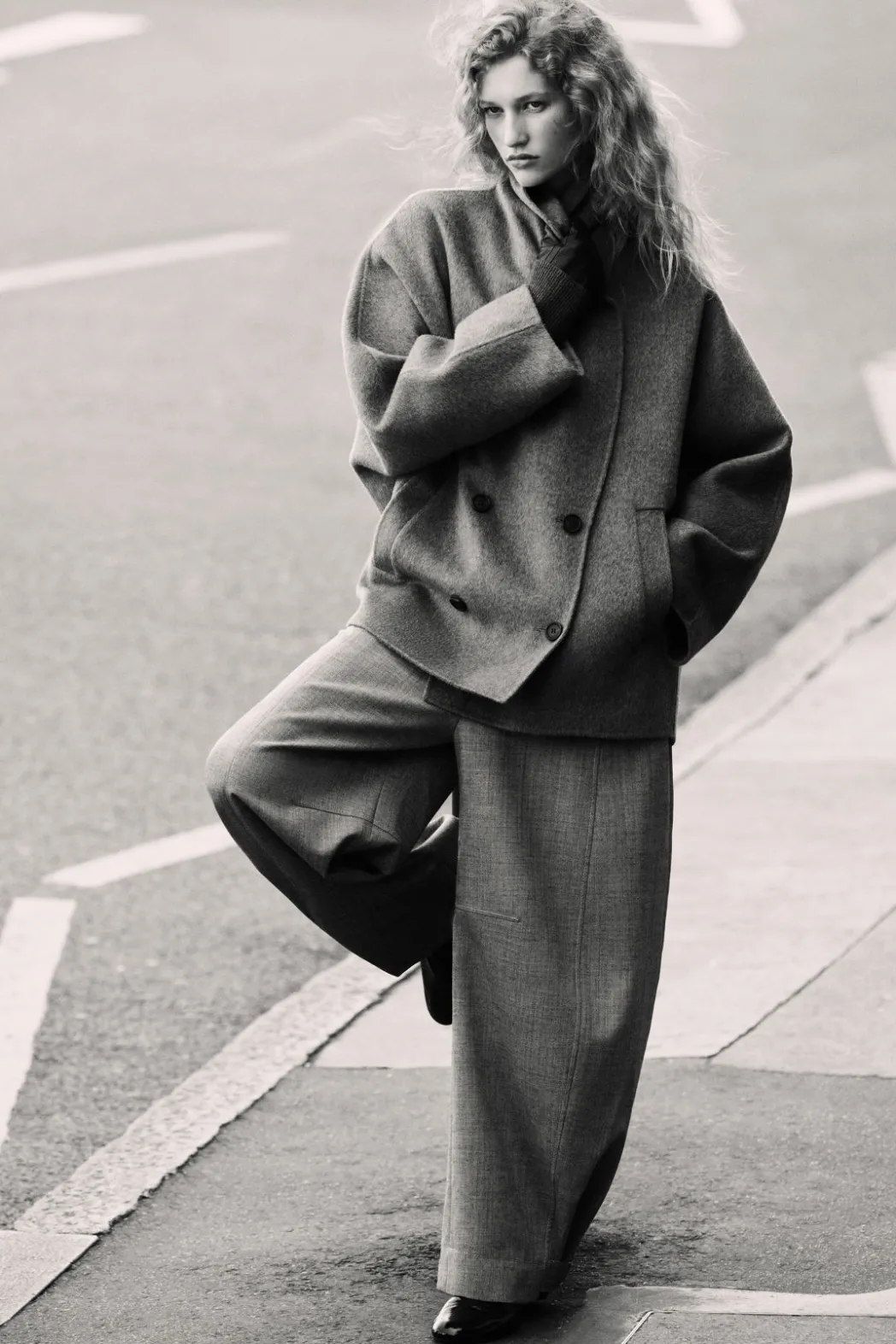 Sale COS DOUBLE-FACED WOOL PEA COAT MOLE