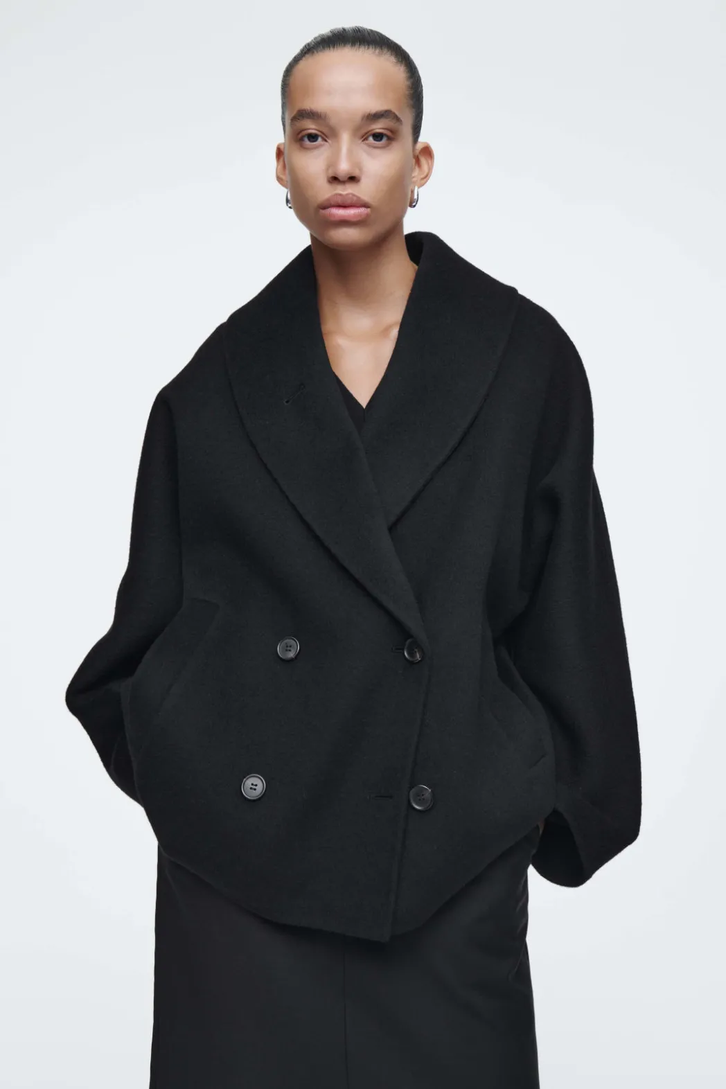 Hot COS DOUBLE-FACED WOOL PEA COAT BLACK