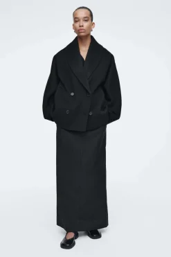 Hot COS DOUBLE-FACED WOOL PEA COAT BLACK