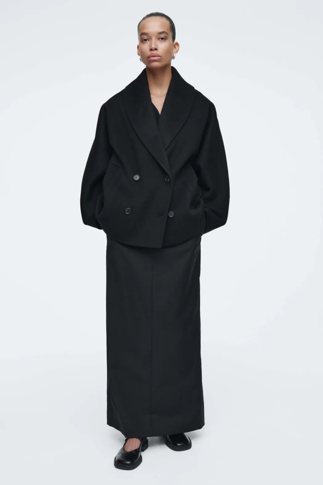 Hot COS DOUBLE-FACED WOOL PEA COAT BLACK