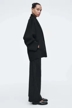 Hot COS DOUBLE-FACED WOOL PEA COAT BLACK