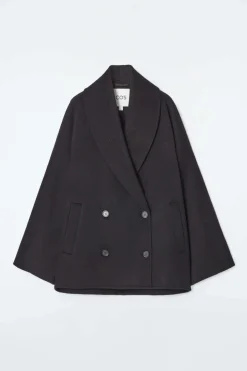 Hot COS DOUBLE-FACED WOOL PEA COAT BLACK