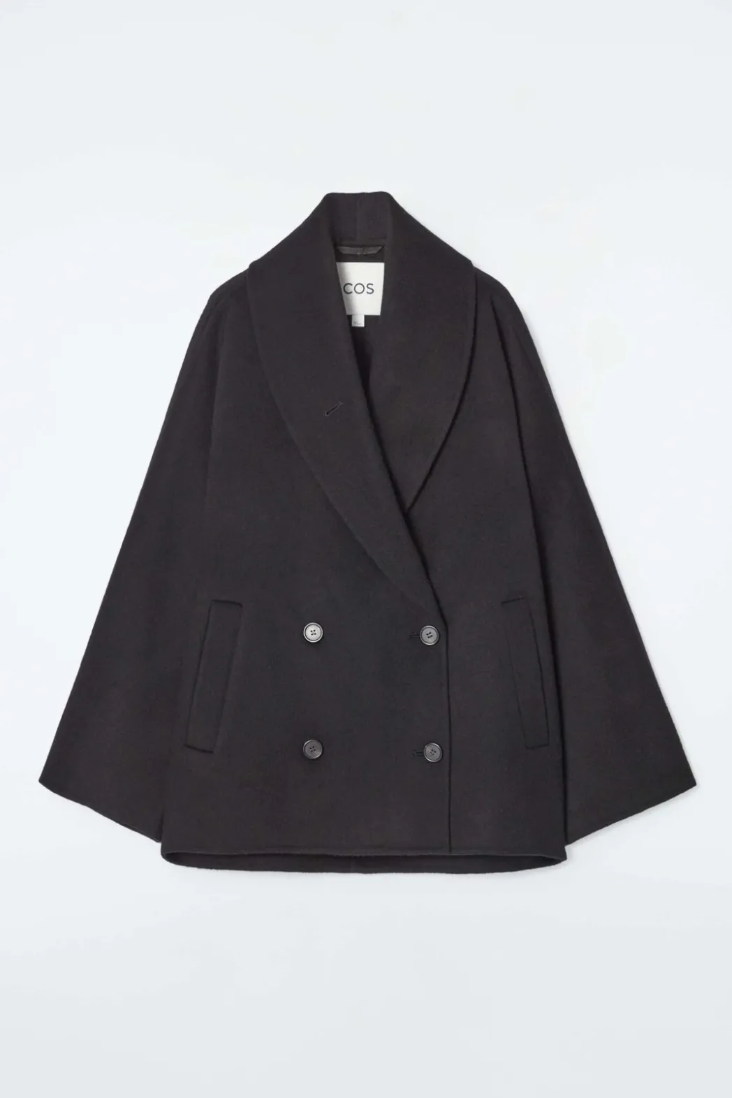 Hot COS DOUBLE-FACED WOOL PEA COAT BLACK