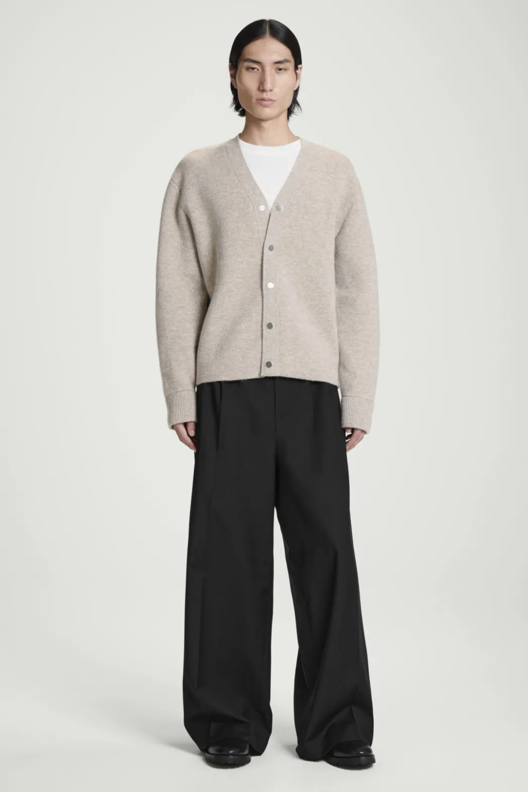 Sale COS DOUBLE-FACED WOOL V-NECK CARDIGAN MOLE