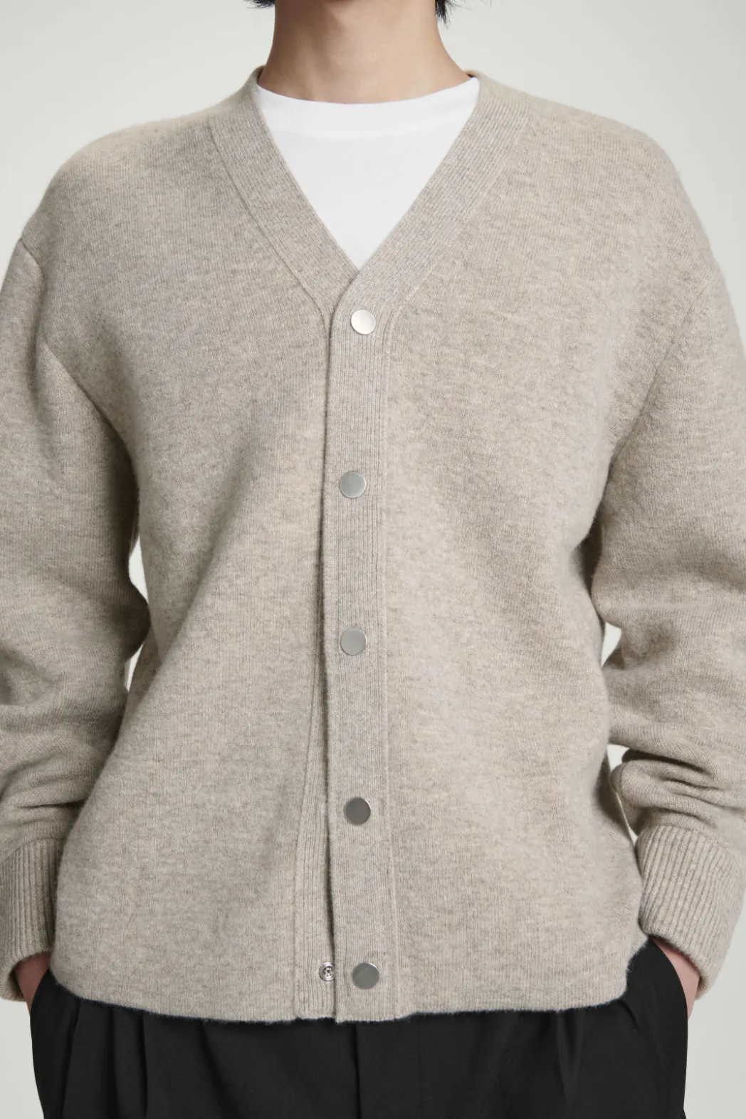 Sale COS DOUBLE-FACED WOOL V-NECK CARDIGAN MOLE