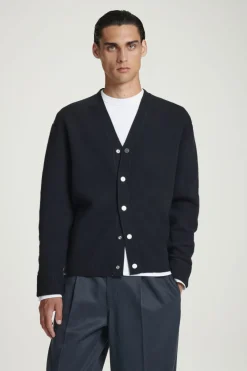 Sale COS DOUBLE-FACED WOOL V-NECK CARDIGAN NAVY
