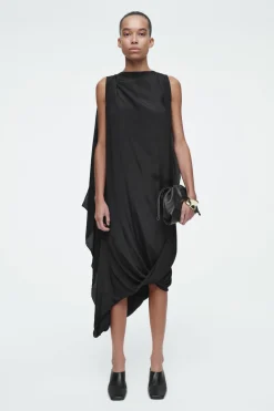 Clearance COS DRAPED BALLOON MIDI DRESS BLACK