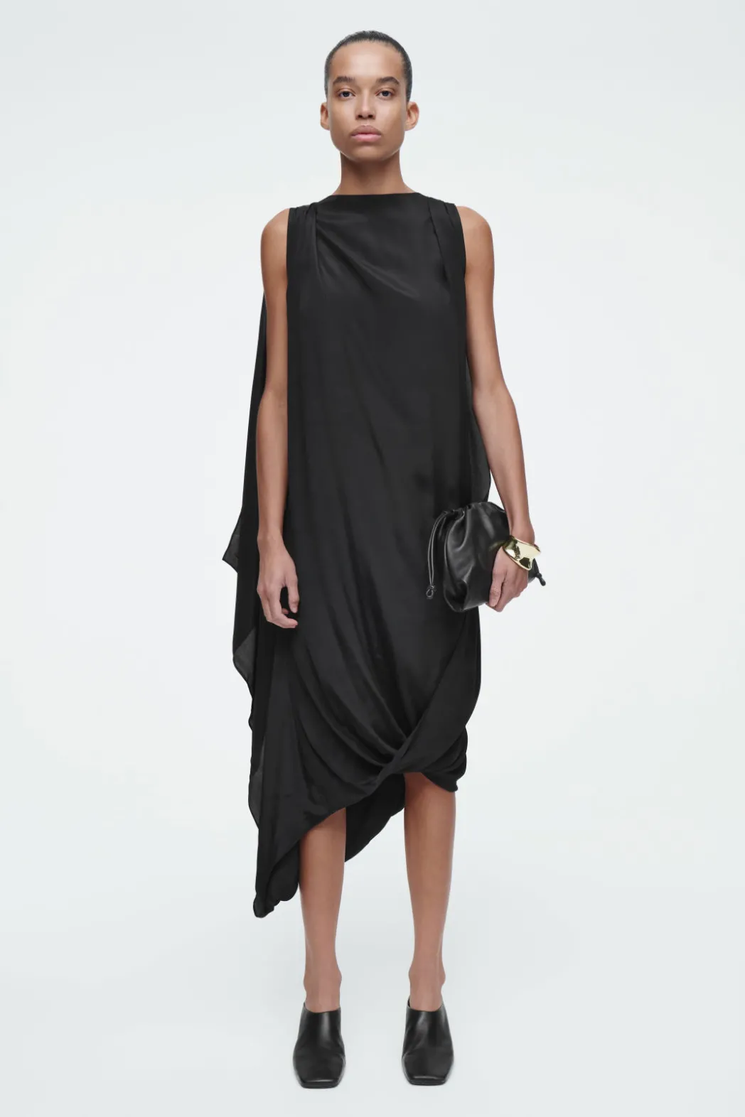 Clearance COS DRAPED BALLOON MIDI DRESS BLACK