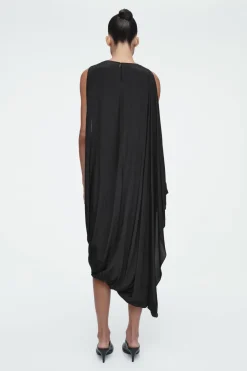 Clearance COS DRAPED BALLOON MIDI DRESS BLACK