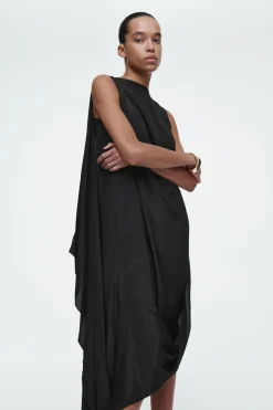 Clearance COS DRAPED BALLOON MIDI DRESS BLACK