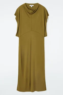 Online COS DRAPED COWL-NECK MIDI DRESS KHAKI GREEN