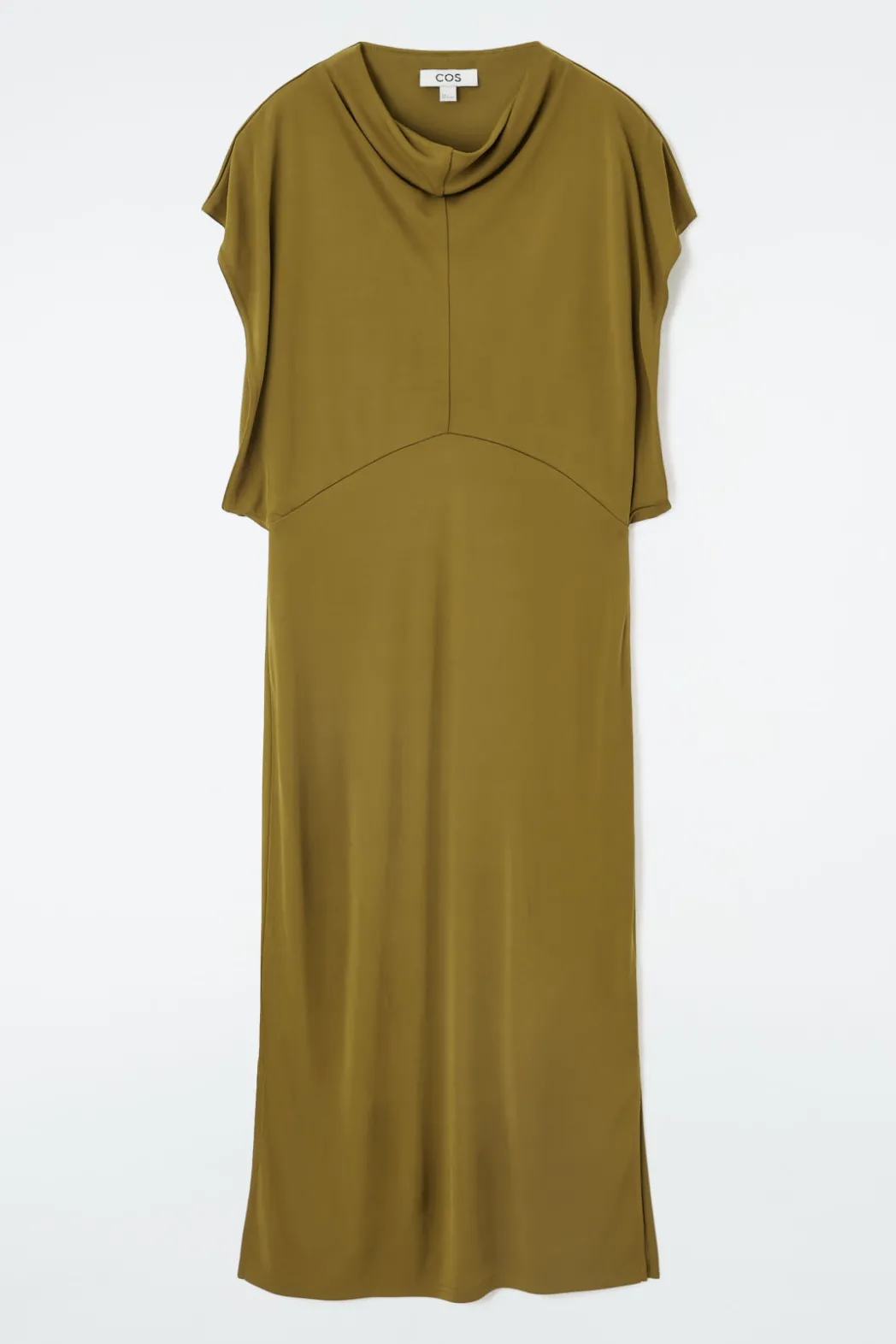 Online COS DRAPED COWL-NECK MIDI DRESS KHAKI GREEN