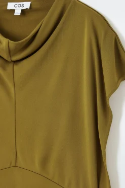 Online COS DRAPED COWL-NECK MIDI DRESS KHAKI GREEN