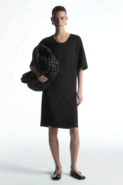 Outlet COS DRAPED MINI T-SHIRT DRESS BLACK