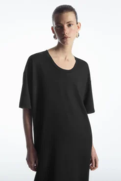 Outlet COS DRAPED MINI T-SHIRT DRESS BLACK