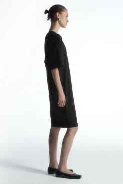 Outlet COS DRAPED MINI T-SHIRT DRESS BLACK