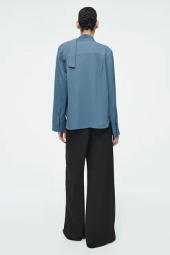 Sale COS DRAPED SCARF-DETAIL BLOUSE BLUE