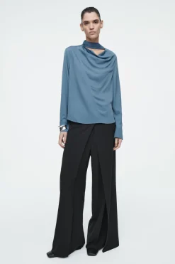 Sale COS DRAPED SCARF-DETAIL BLOUSE BLUE