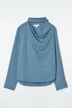 Sale COS DRAPED SCARF-DETAIL BLOUSE BLUE