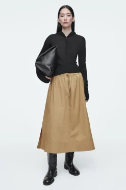 Outlet COS DRAWSTRING A-LINE MIDI SKIRT DARK BEIGE