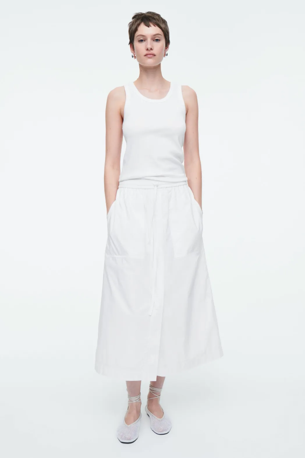 Best COS DRAWSTRING MIDI SKIRT WHITE