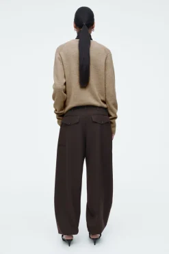 New COS DRAWSTRING TWILL BARREL-LEG TROUSERS DARK BROWN