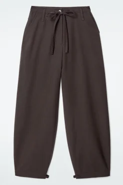 New COS DRAWSTRING TWILL BARREL-LEG TROUSERS DARK BROWN