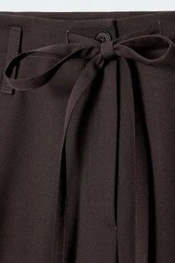 New COS DRAWSTRING TWILL BARREL-LEG TROUSERS DARK BROWN