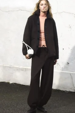 New COS DRAWSTRING TWILL BARREL-LEG TROUSERS DARK BROWN