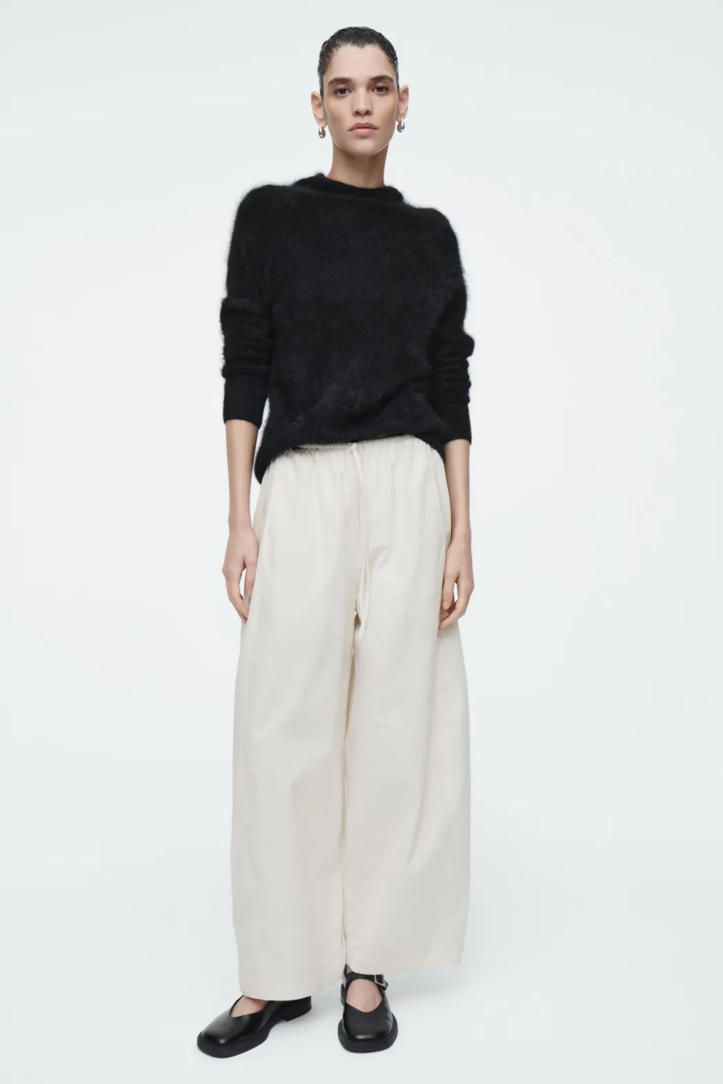 Discount COS ELASTICATED BARREL-LEG PANTS OFF-WHITE