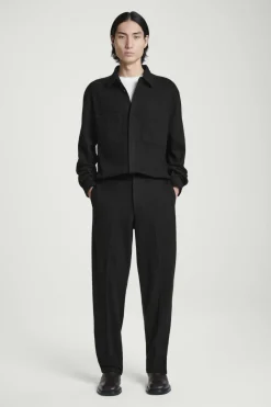 Discount COS ELASTICATED BOILED-WOOL PANTS BLACK