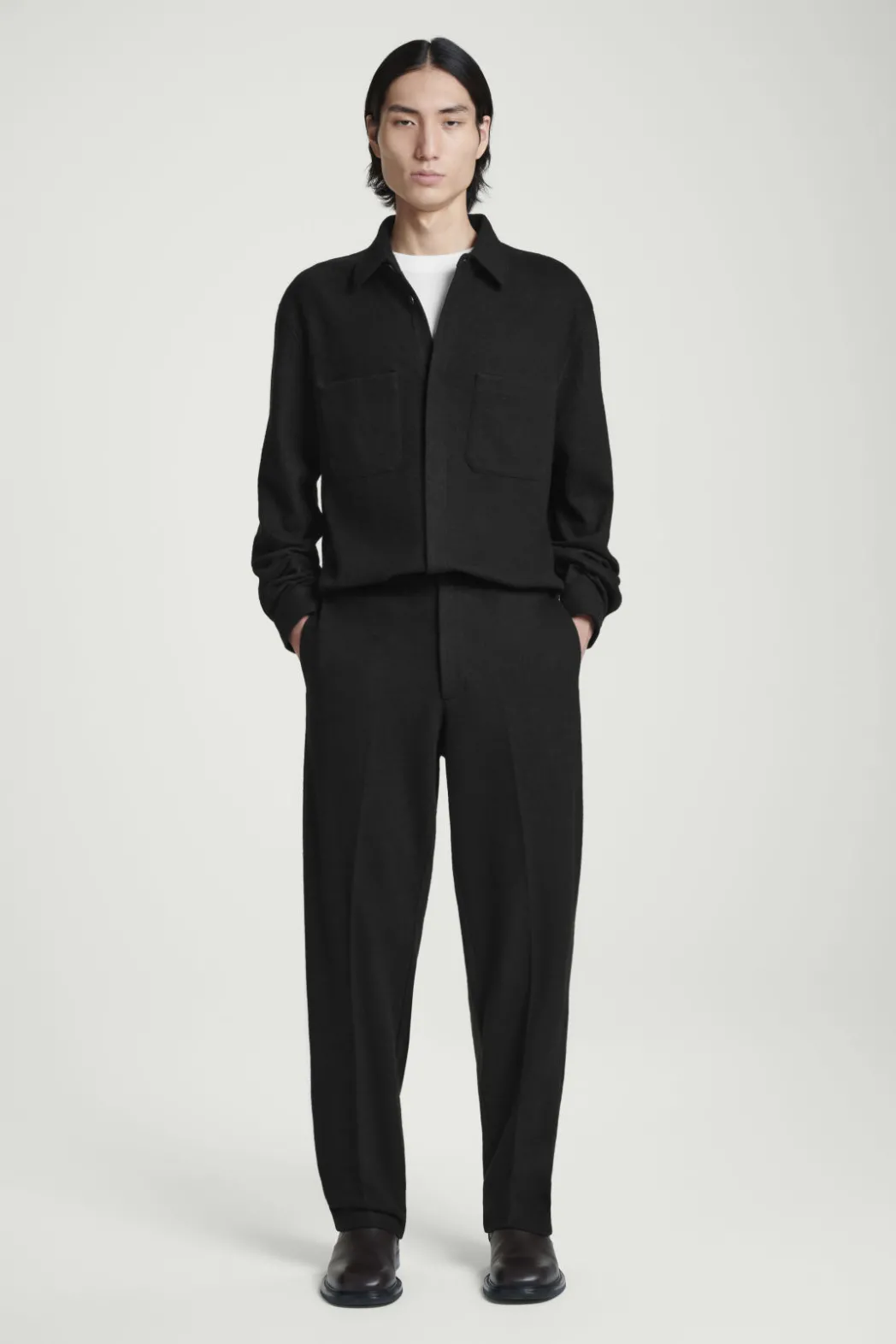 Discount COS ELASTICATED BOILED-WOOL PANTS BLACK