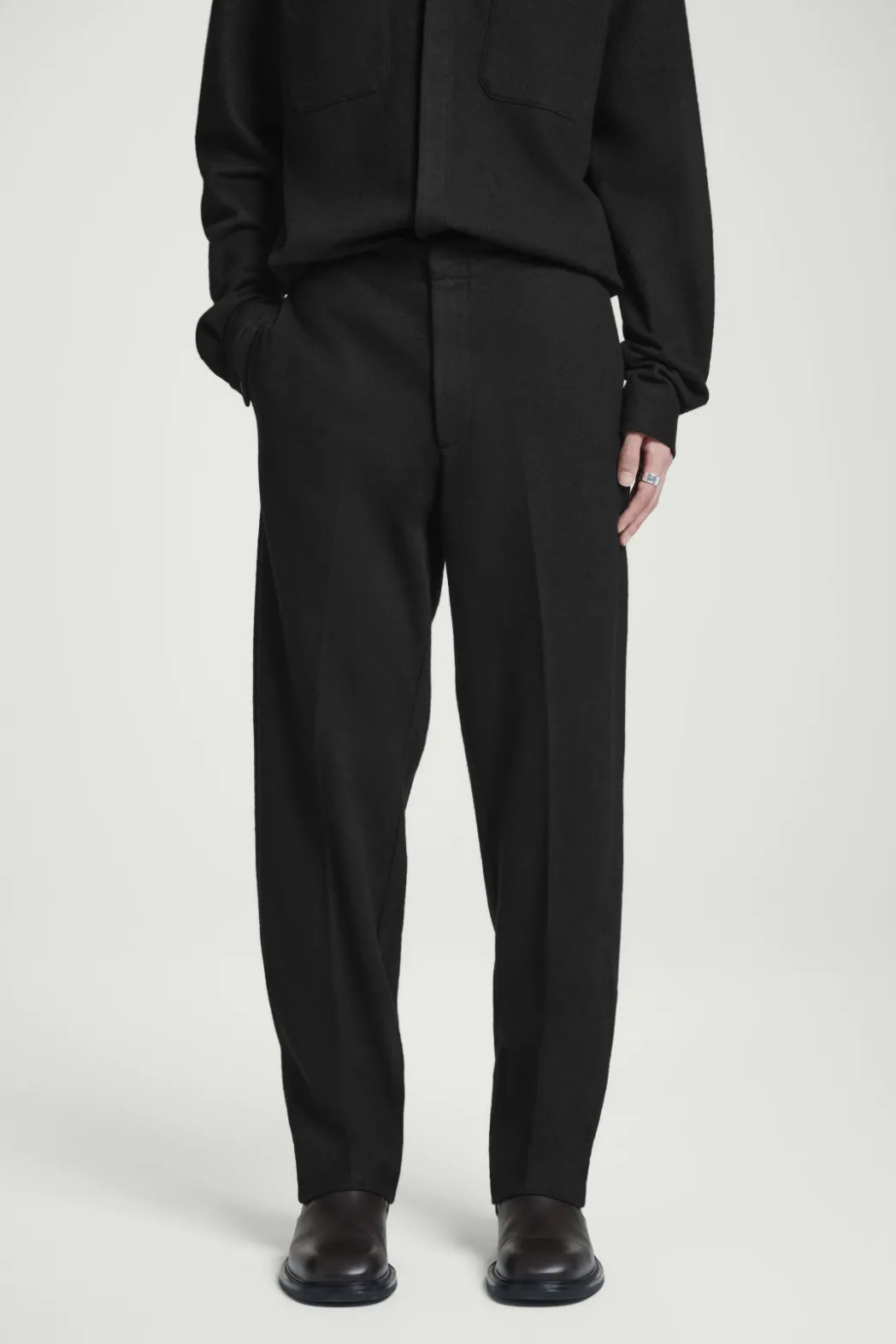 Discount COS ELASTICATED BOILED-WOOL PANTS BLACK