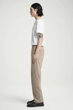 New COS ELASTICATED BOILED-WOOL PANTS DARK BEIGE
