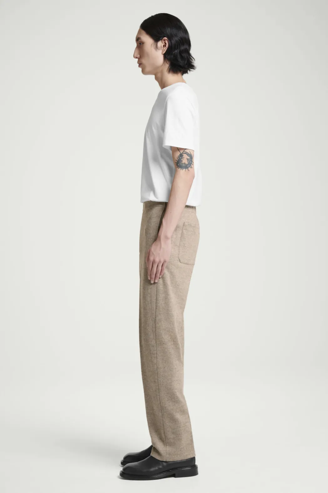 New COS ELASTICATED BOILED-WOOL PANTS DARK BEIGE