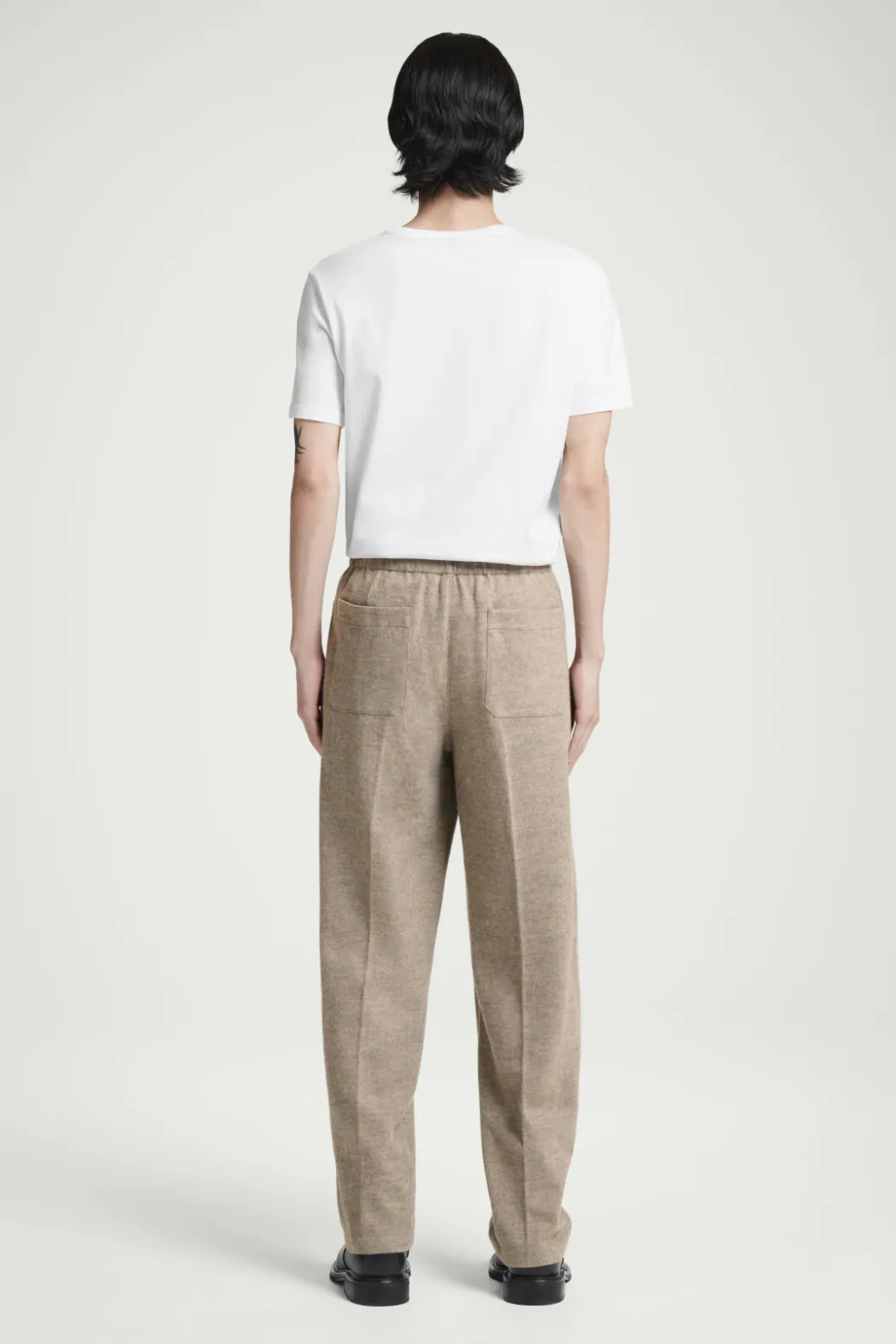 New COS ELASTICATED BOILED-WOOL PANTS DARK BEIGE