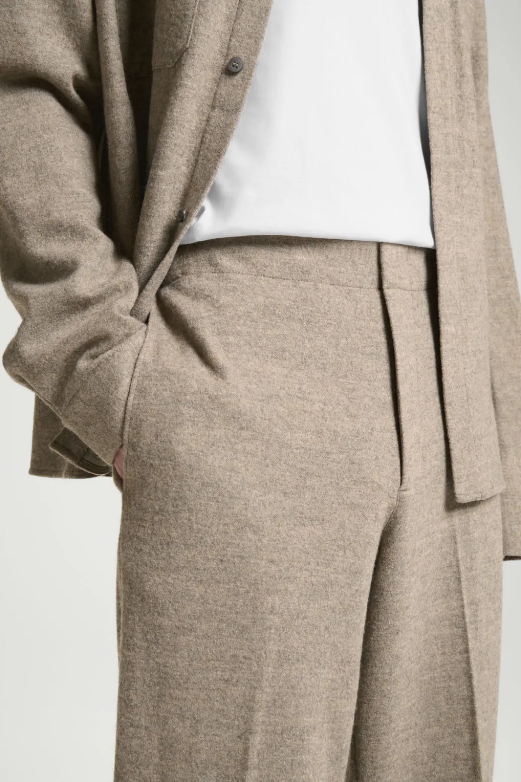 New COS ELASTICATED BOILED-WOOL PANTS DARK BEIGE