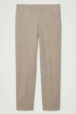 New COS ELASTICATED BOILED-WOOL PANTS DARK BEIGE