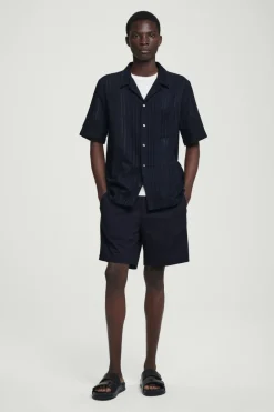 New COS ELASTICATED COTTON-BLEND SHORTS NAVY