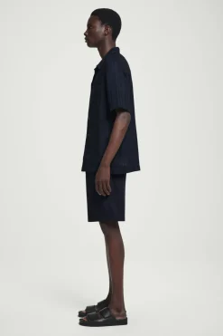 New COS ELASTICATED COTTON-BLEND SHORTS NAVY