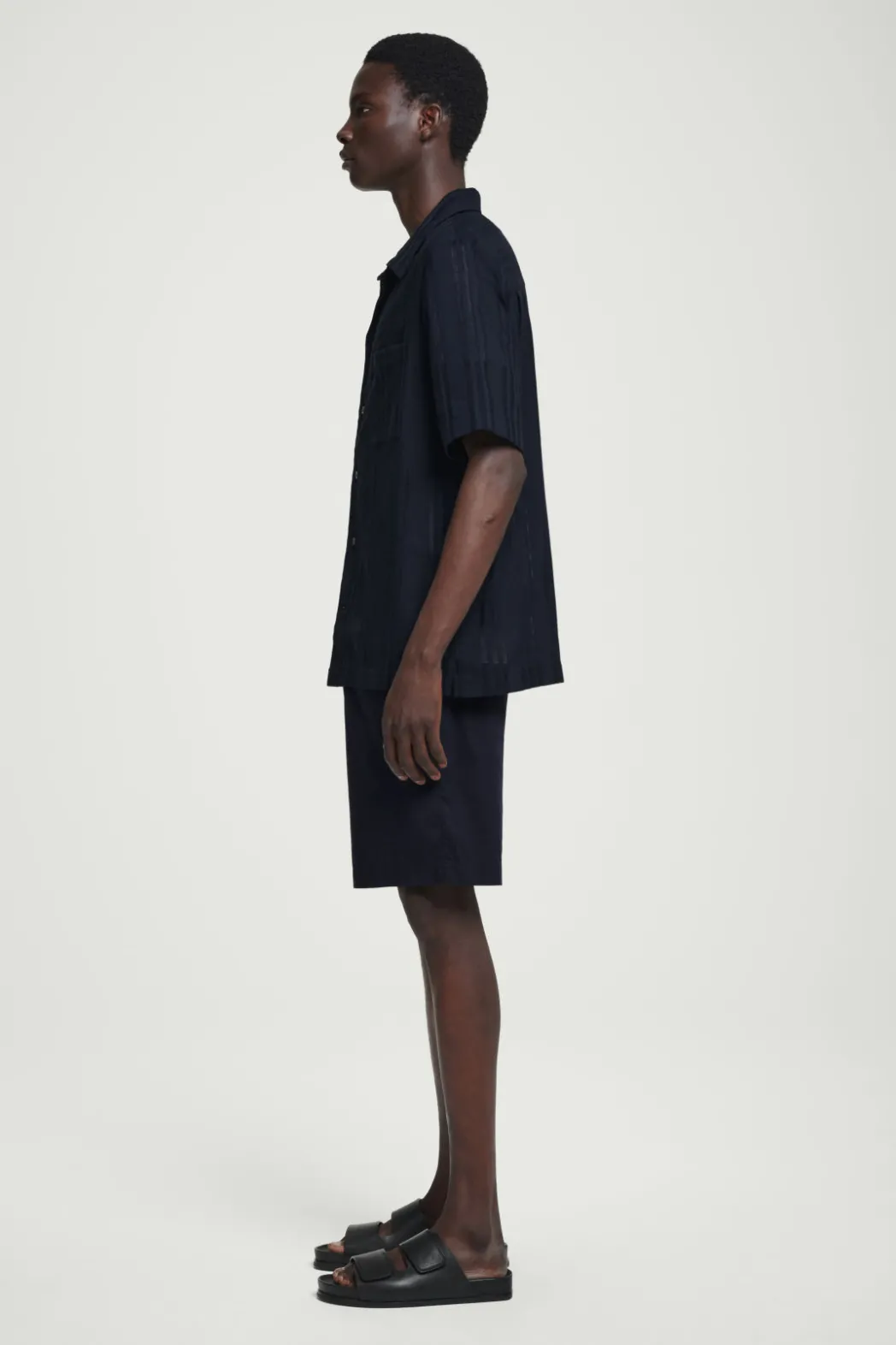 New COS ELASTICATED COTTON-BLEND SHORTS NAVY