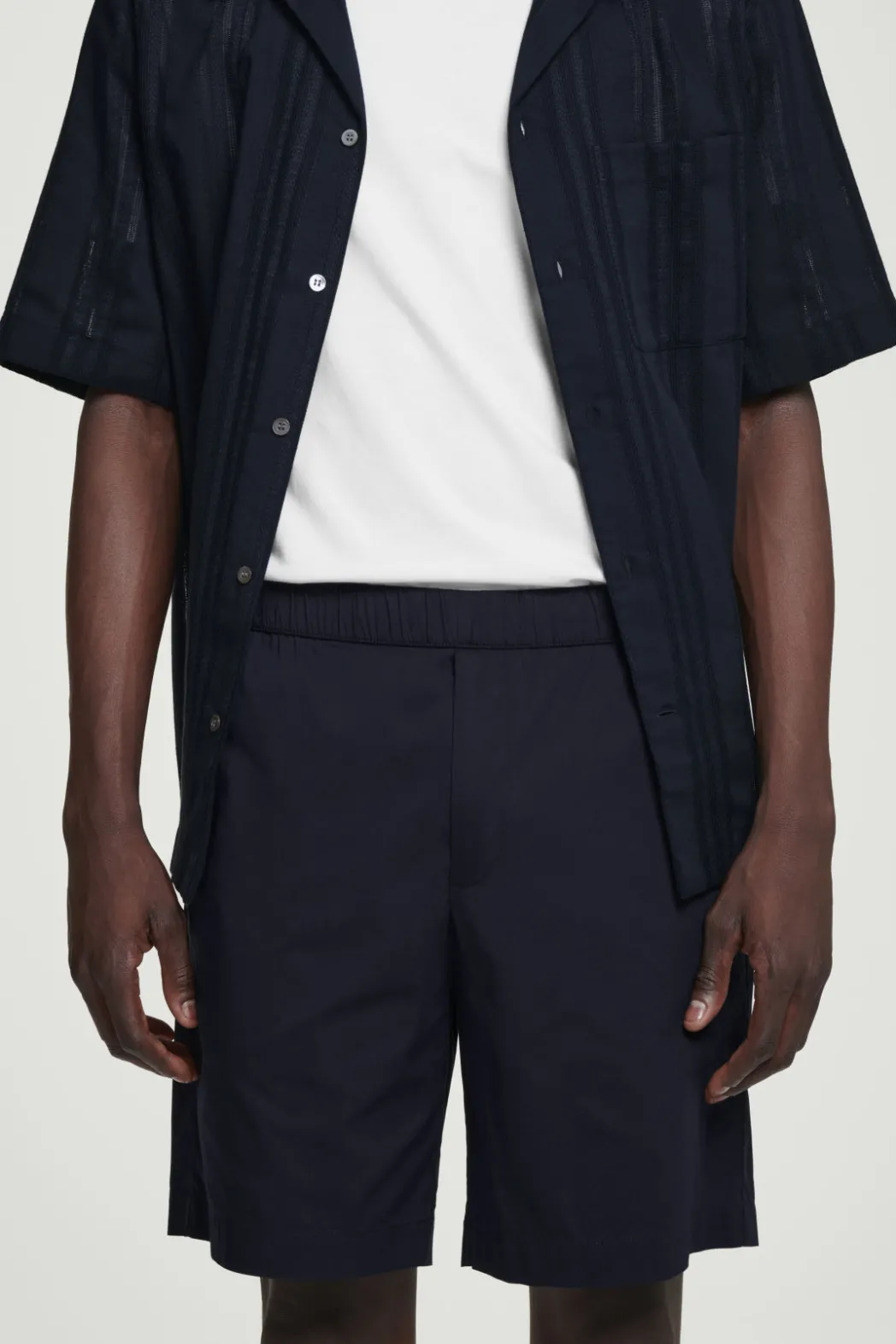New COS ELASTICATED COTTON-BLEND SHORTS NAVY