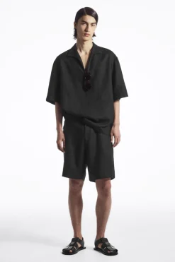 New COS ELASTICATED LINEN SHORTS BLACK