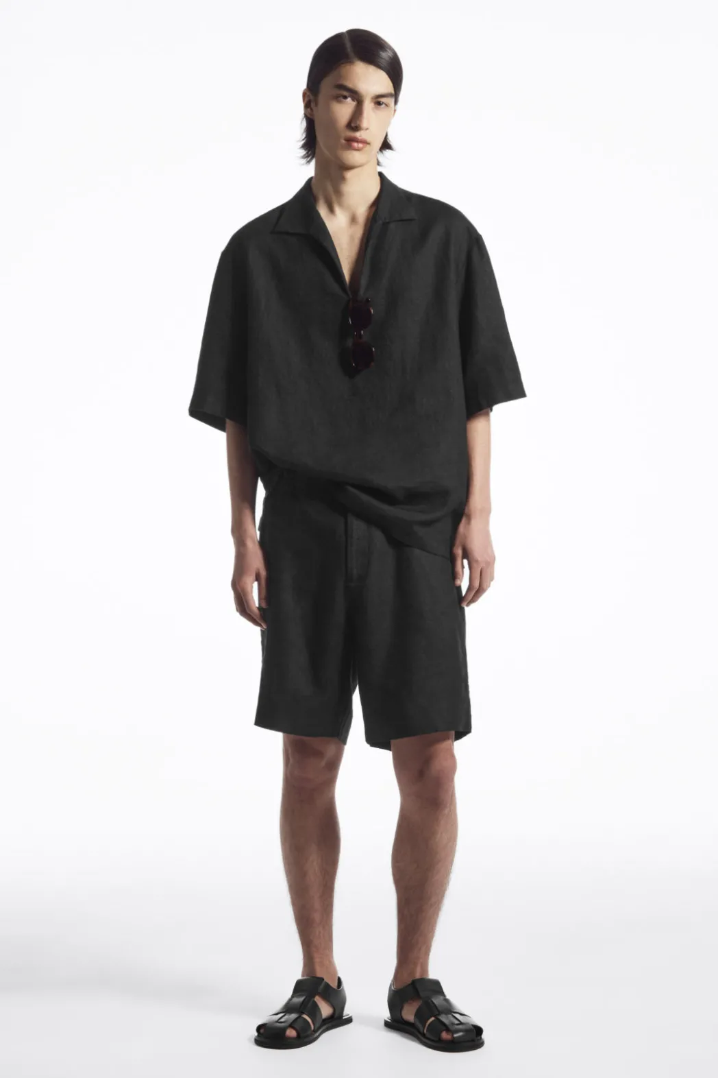 New COS ELASTICATED LINEN SHORTS BLACK