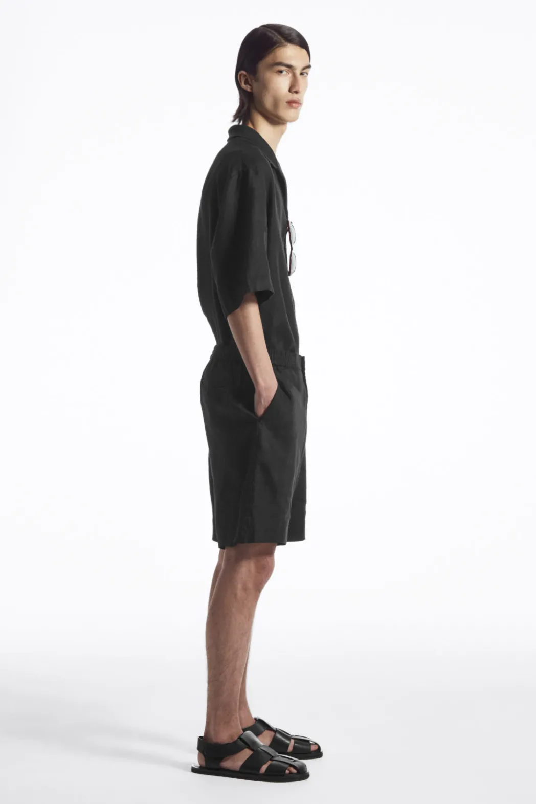 New COS ELASTICATED LINEN SHORTS BLACK