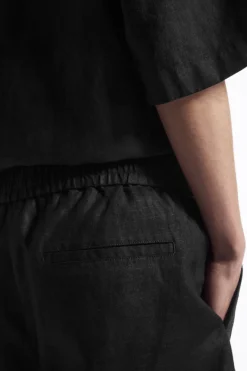 New COS ELASTICATED LINEN SHORTS BLACK