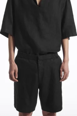 New COS ELASTICATED LINEN SHORTS BLACK